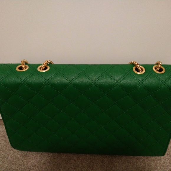 Green Old Hollywood Elegant Quilted Shoulderbag or Lrg Blk Pouch w Gold Chain - Picture 5 of 10